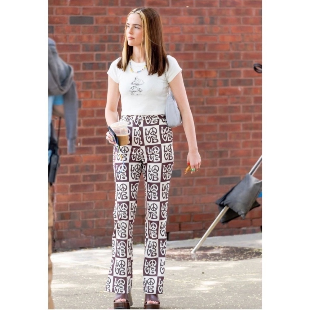 House of Sunny Free People All You‎ Need is Love peace Brown Flare Pants US 4